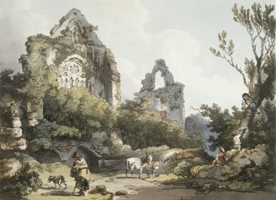 Opactwo Tintern, z „Romantycznej i malowniczej scenerii Anglii Walii”, opublikowanej w 1805 r. (kolorowe grawerowanie) autorstwa Philippe Jacques de Loutherbourg